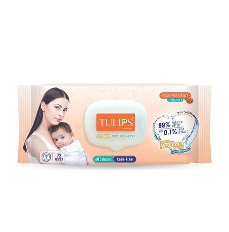 Tulips Peach Extract Sensitive Baby Wet 72 Wipes